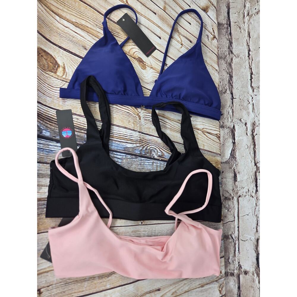 Pink Cove Set Of 3 Bikini Tops NEW Removable Pads Size Large